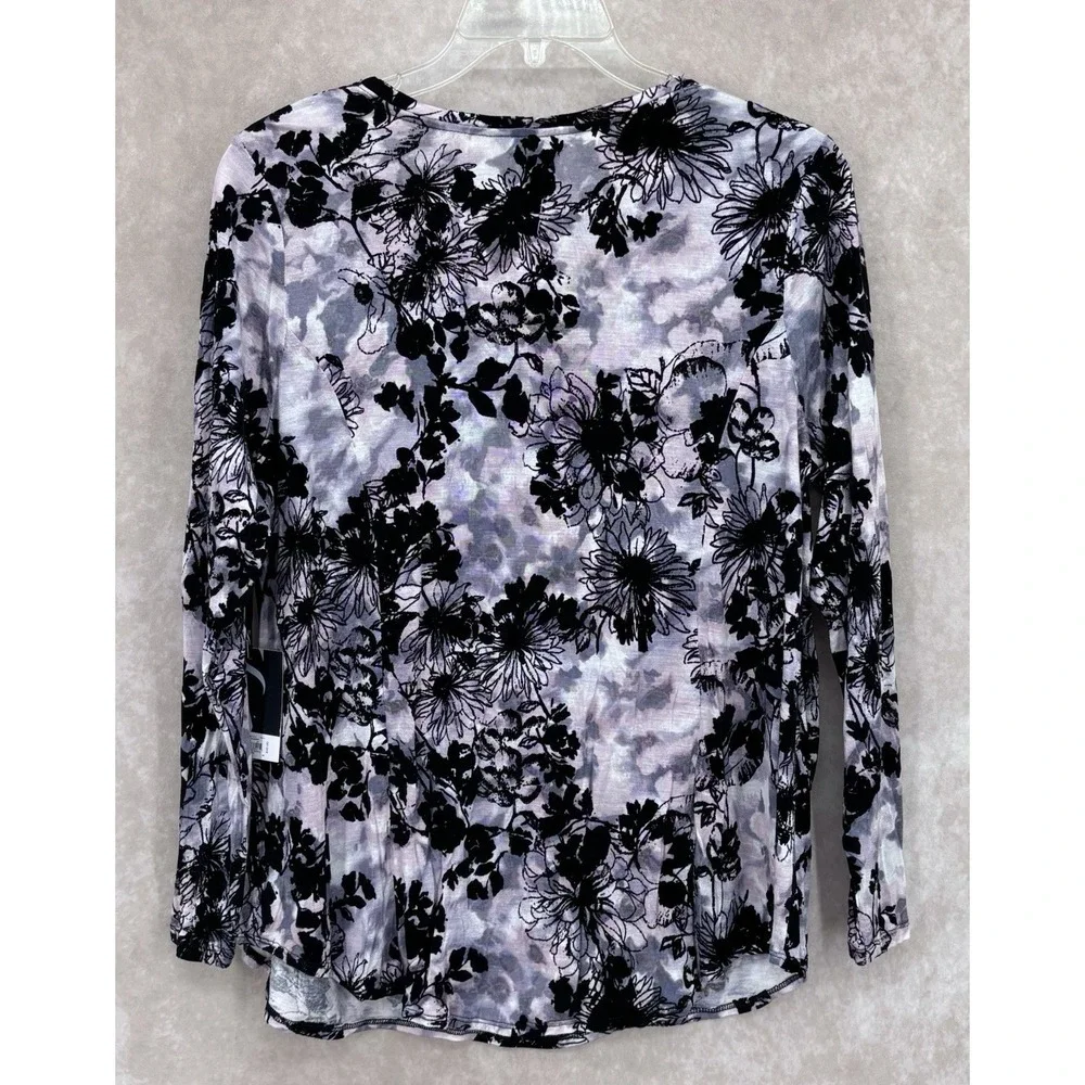 Simply Vera‎ Vera Wang Floral Velvet Burnout Top 1X Purple Black Long Sleeve NWT